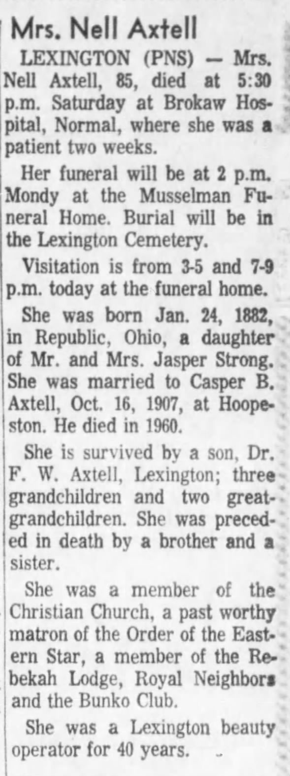 Nellie May Strong Axtell obituary